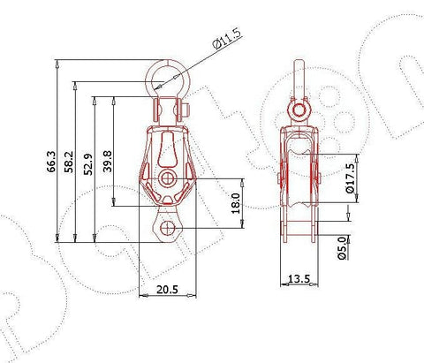 Barton Single Pulley Block with Swivel Shackle and Becket, Series 0