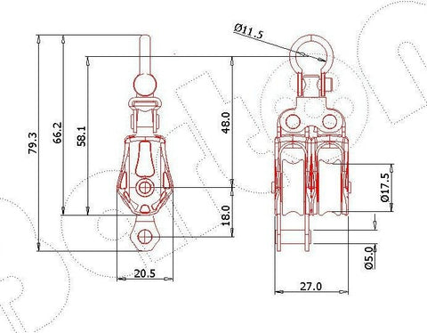 Barton Double Block with Swivel & Becket, Series 0