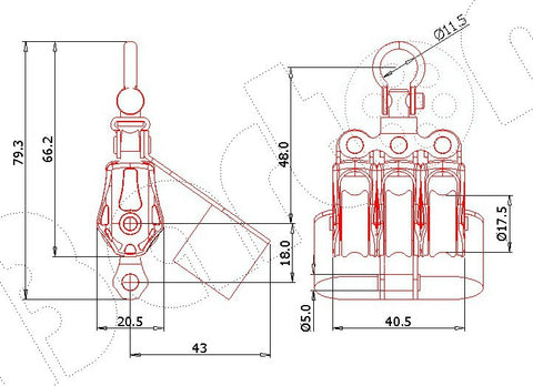 Barton Triple Block with Swivel, Becket and Cam Cleat, Series 0