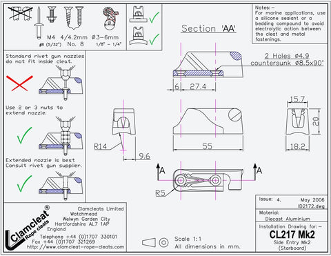 Clamcleat CL217 Mk2 Side Entry Mk2 (Starboard)