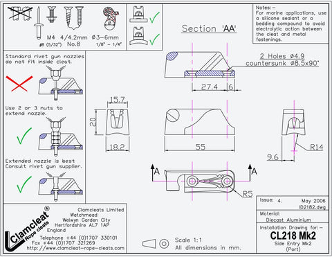 Clamcleat CL218 Mk2 Side Entry Mk2 (Port)