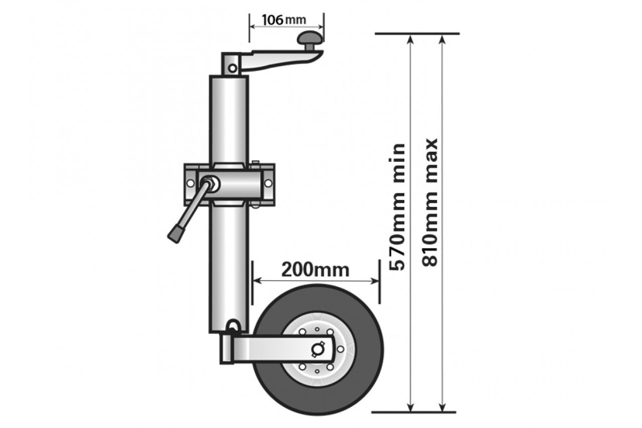 Trailer Jockey Wheel 42mm - Telescopic - Image 2